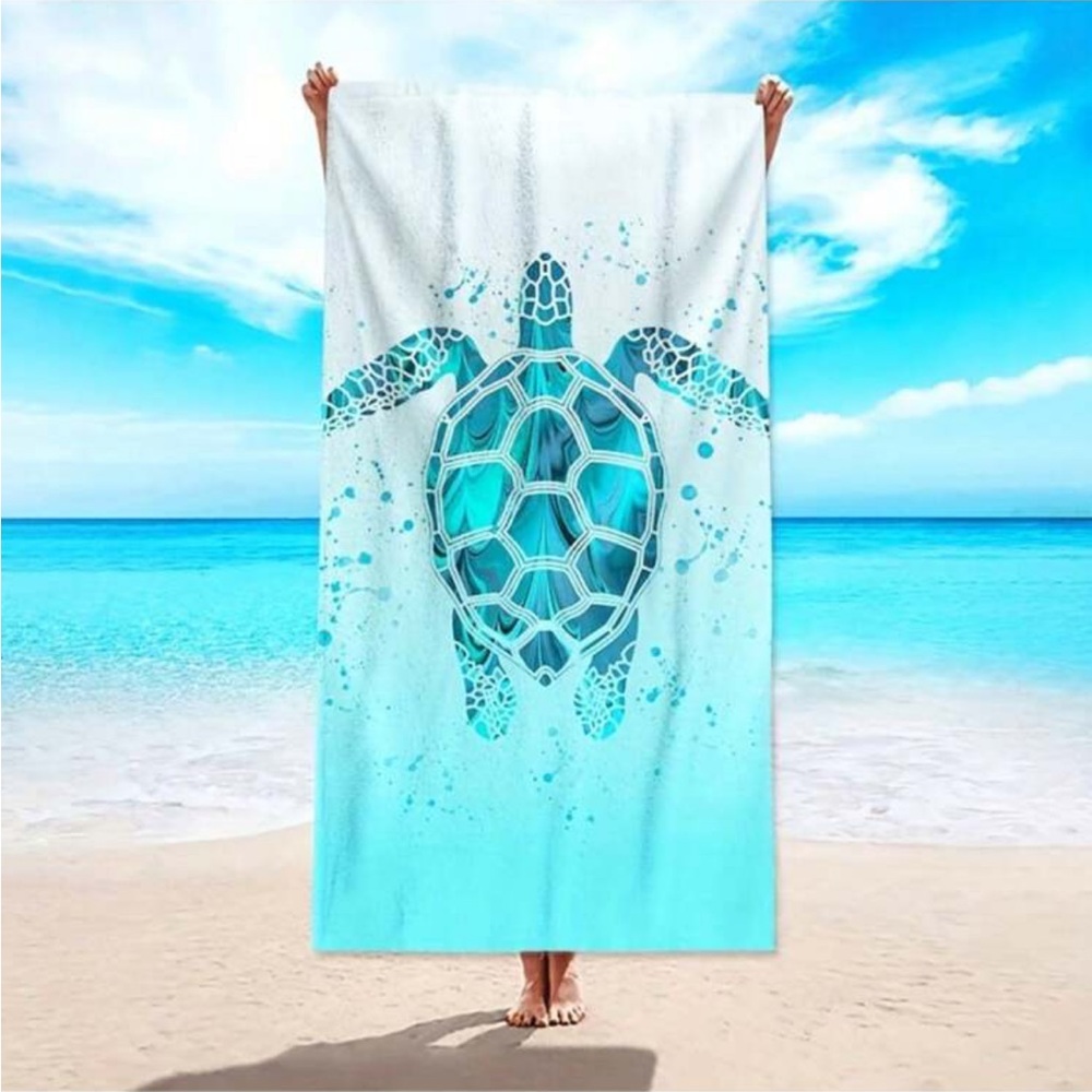 1pc Super Absorbent Sea Turtle Blue Beach Towel - 59x29.5